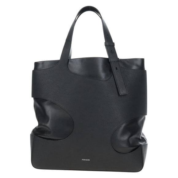 Salvatore Ferragamo Cut Out Tote Bag Leather Black Silver Auth SW2910M