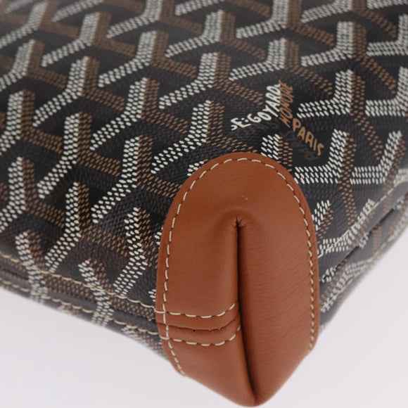 Goyard Herringbone Conti Pouch Clutch Bag PVC Leather Black Silver Auth SW2917SM