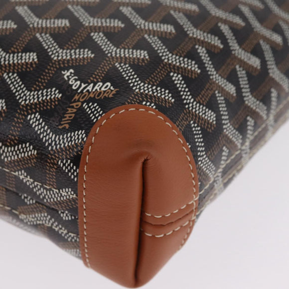 Goyard Herringbone Conti Pouch Clutch Bag PVC Leather Black Silver Auth SW2917SM
