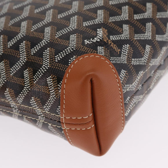Goyard Herringbone Conti Pouch Clutch Bag PVC Leather Black Silver Auth SW2917SM