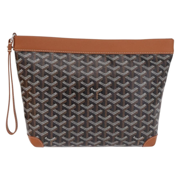Goyard Herringbone Conti Pouch Clutch Bag PVC Leather Black Silver Auth SW2917SM
