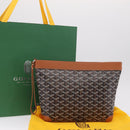 Goyard Herringbone Conti Pouch Clutch Bag PVC Leather Black Silver Auth SW2917SM-21