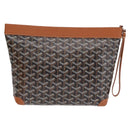 Goyard Herringbone Conti Pouch Clutch Bag PVC Leather Black Silver Auth SW2917SM-3