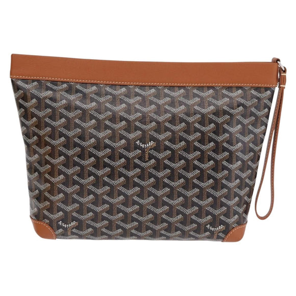 Goyard Herringbone Conti Pouch Clutch Bag PVC Leather Black Silver Auth SW2917SM
