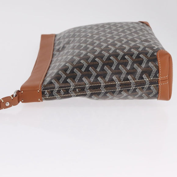 Goyard Herringbone Conti Pouch Clutch Bag PVC Leather Black Silver Auth SW2917SM