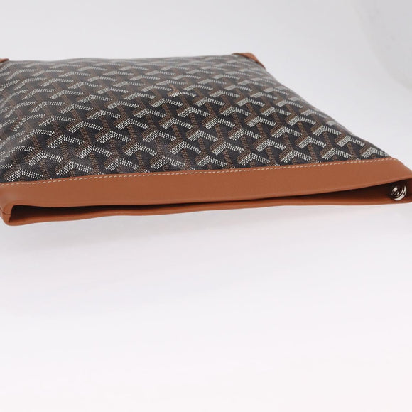 Goyard Herringbone Conti Pouch Clutch Bag PVC Leather Black Silver Auth SW2917SM