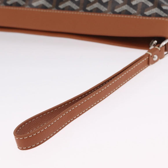 Goyard Herringbone Conti Pouch Clutch Bag PVC Leather Black Silver Auth SW2917SM