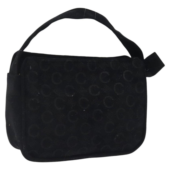 CELINE C Macadam Canvas Hand Bag Suede Black Gold Auth sw301