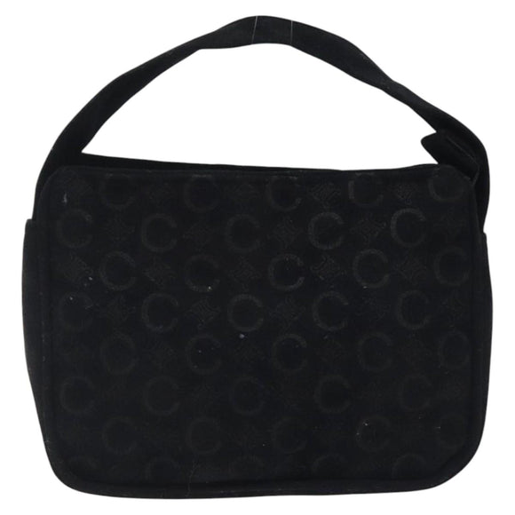 CELINE C Macadam Canvas Hand Bag Suede Black Gold Auth sw301