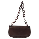 PRADA Chain Shoulder Bag Leather plastic Brown Silver Auth sw306-13