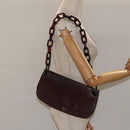 PRADA Chain Shoulder Bag Leather plastic Brown Silver Auth sw306-23