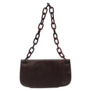 PRADA Chain Shoulder Bag Leather plastic Brown Silver Auth sw306-2