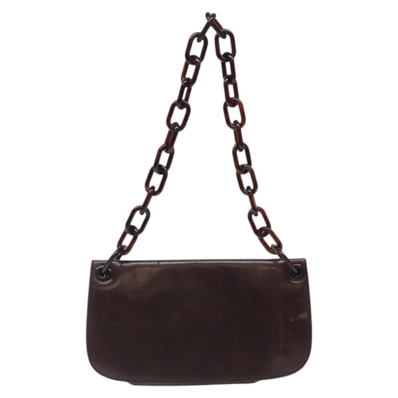 PRADA Chain Shoulder Bag Leather plastic Brown Silver Auth sw306