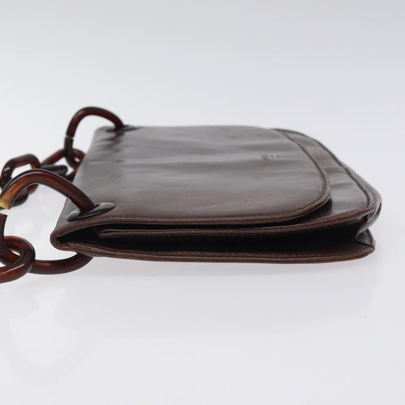 PRADA Chain Shoulder Bag Leather plastic Brown Silver Auth sw306