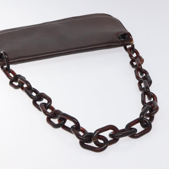 PRADA Chain Shoulder Bag Leather plastic Brown Silver Auth sw306