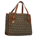 FENDI Zucchino Canvas Hand Bag Brown Gold Auth sw308-1