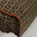 FENDI Zucchino Canvas Hand Bag Brown Gold Auth sw308-9