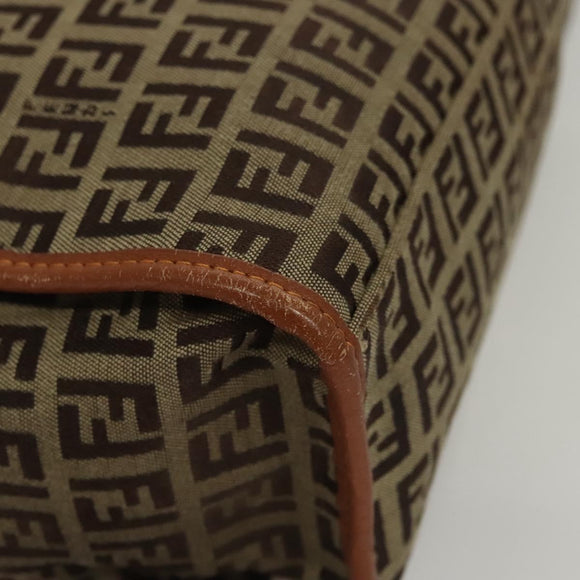 FENDI Zucchino Canvas Hand Bag Brown Gold Auth sw308