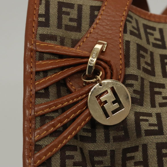 FENDI Zucchino Canvas Hand Bag Brown Gold Auth sw308