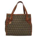 FENDI Zucchino Canvas Hand Bag Brown Gold Auth sw308-13