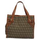 FENDI Zucchino Canvas Hand Bag Brown Gold Auth sw308-2