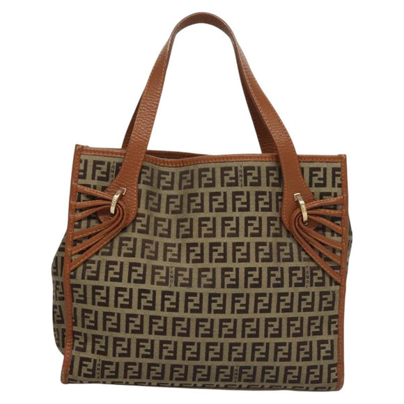 FENDI Zucchino Canvas Hand Bag Brown Gold Auth sw308