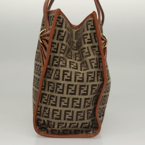 FENDI Zucchino Canvas Hand Bag Brown Gold Auth sw308