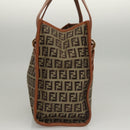 FENDI Zucchino Canvas Hand Bag Brown Gold Auth sw308-4