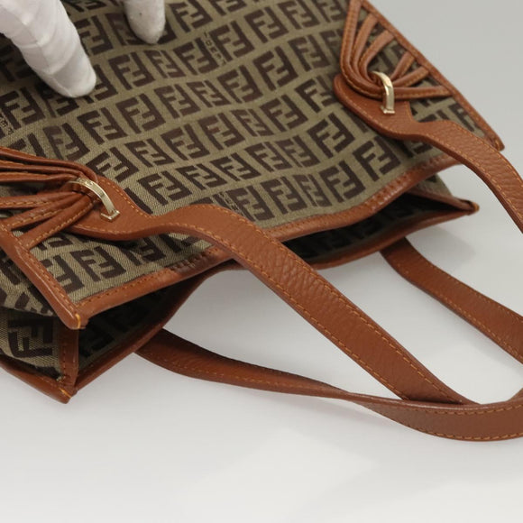 FENDI Zucchino Canvas Hand Bag Brown Gold Auth sw308