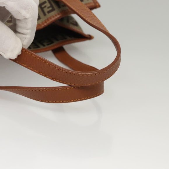 FENDI Zucchino Canvas Hand Bag Brown Gold Auth sw308