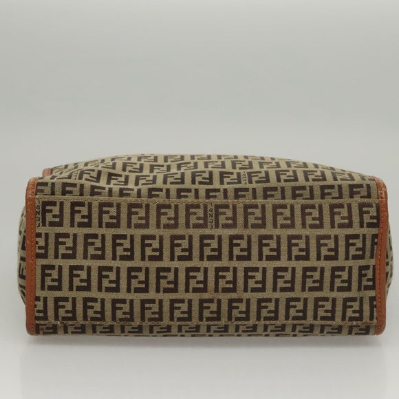 FENDI Zucchino Canvas Hand Bag Brown Gold Auth sw308
