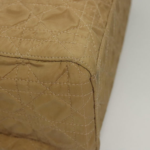 Christian Dior Lady Dior Hand Bag Nylon Plastic Beige Silver Auth sw312