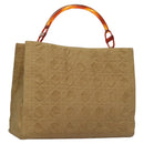 Christian Dior Lady Dior Hand Bag Nylon Plastic Beige Silver Auth sw312-1