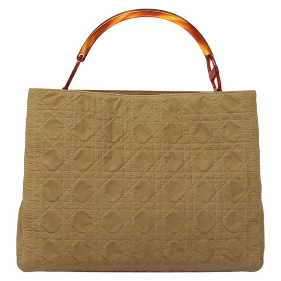 Christian Dior Lady Dior Hand Bag Nylon Plastic Beige Silver Auth sw312
