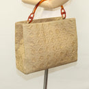 Christian Dior Lady Dior Hand Bag Nylon Plastic Beige Silver Auth sw312-24