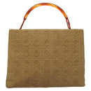 Christian Dior Lady Dior Hand Bag Nylon Plastic Beige Silver Auth sw312-2