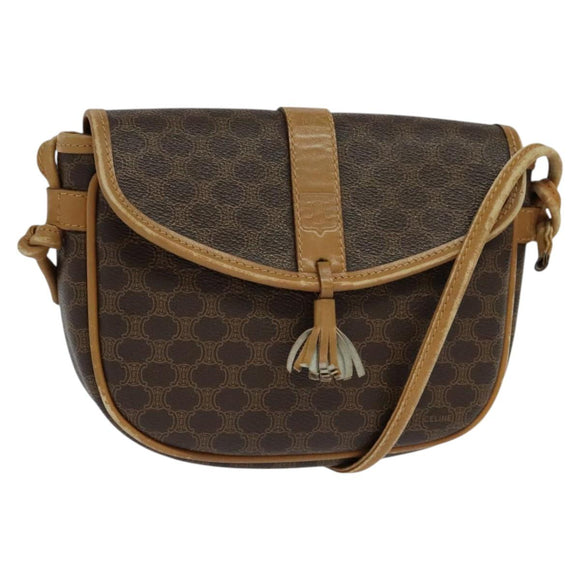 CELINE Macadam Canvas Shoulder Bag PVC Leather Brown Gold Auth sw330