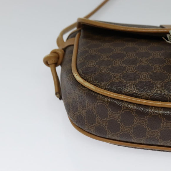 CELINE Macadam Canvas Shoulder Bag PVC Leather Brown Gold Auth sw330