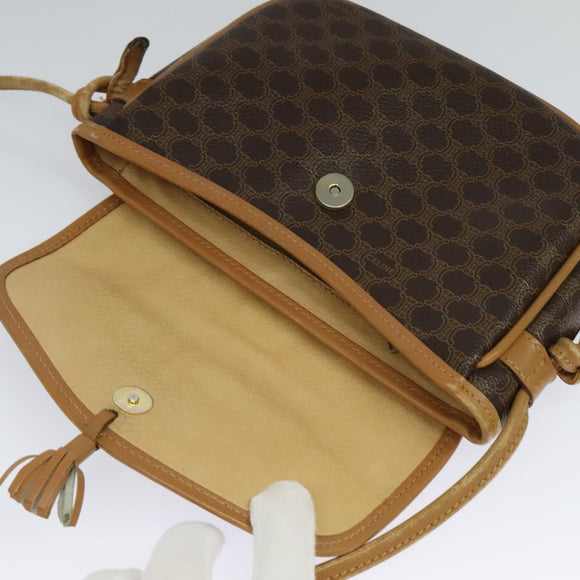 CELINE Macadam Canvas Shoulder Bag PVC Leather Brown Gold Auth sw330