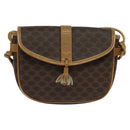 CELINE Macadam Canvas Shoulder Bag PVC Leather Brown Gold Auth sw330-13