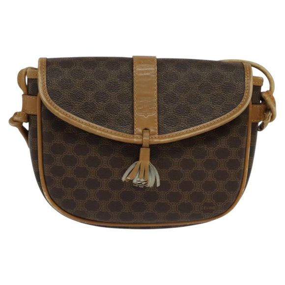 CELINE Macadam Canvas Shoulder Bag PVC Leather Brown Gold Auth sw330