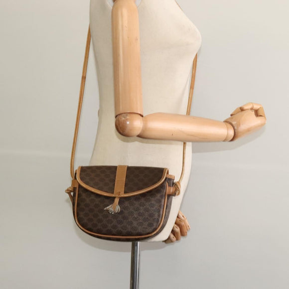 CELINE Macadam Canvas Shoulder Bag PVC Leather Brown Gold Auth sw330