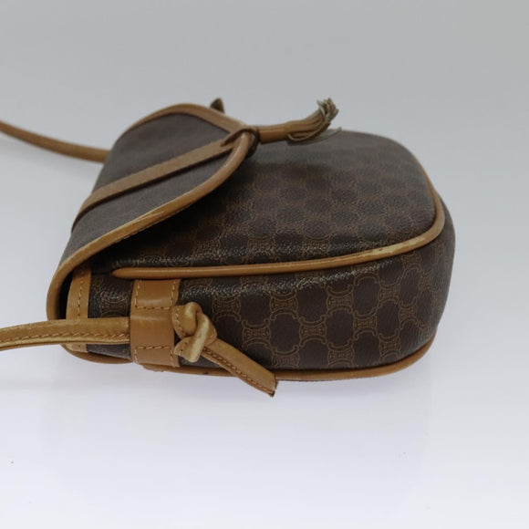 CELINE Macadam Canvas Shoulder Bag PVC Leather Brown Gold Auth sw330