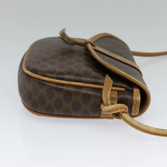 CELINE Macadam Canvas Shoulder Bag PVC Leather Brown Gold Auth sw330
