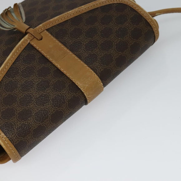 CELINE Macadam Canvas Shoulder Bag PVC Leather Brown Gold Auth sw330