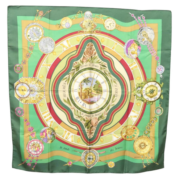 HERMES Carre 90 Scarf ""Parmi les fleurs je compte les heures"" Silk Auth sw335