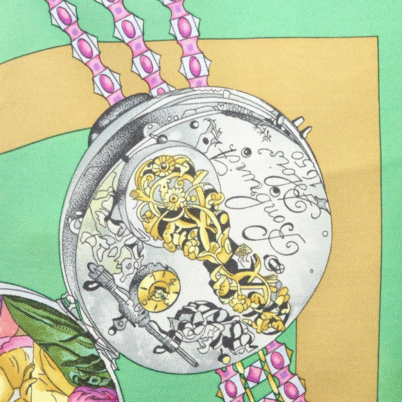 HERMES Carre 90 Scarf ""Parmi les fleurs je compte les heures"" Silk Auth sw335