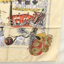HERMES Carre 90 Scarf ""Au FIL de la SOIE"" Silk Beige Auth sw338-10