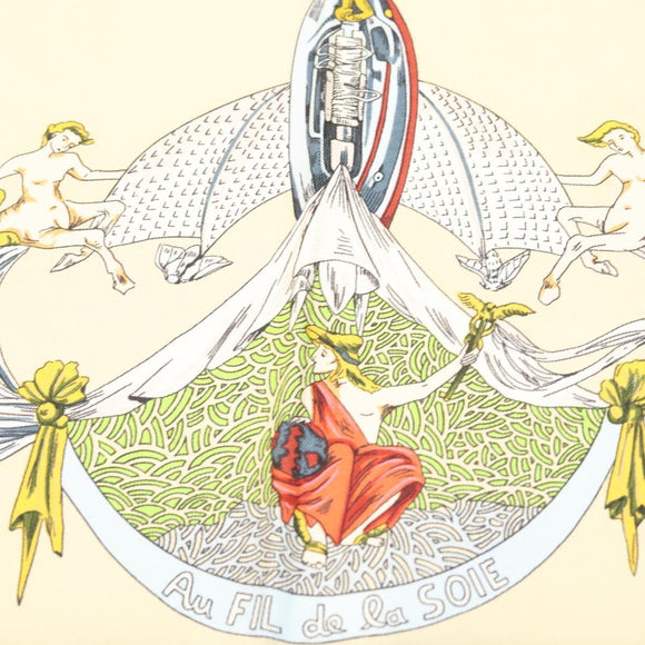 HERMES Carre 90 Scarf ""Au FIL de la SOIE"" Silk Beige Auth sw338