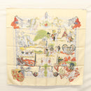 HERMES Carre 90 Scarf ""Au FIL de la SOIE"" Silk Beige Auth sw338-14